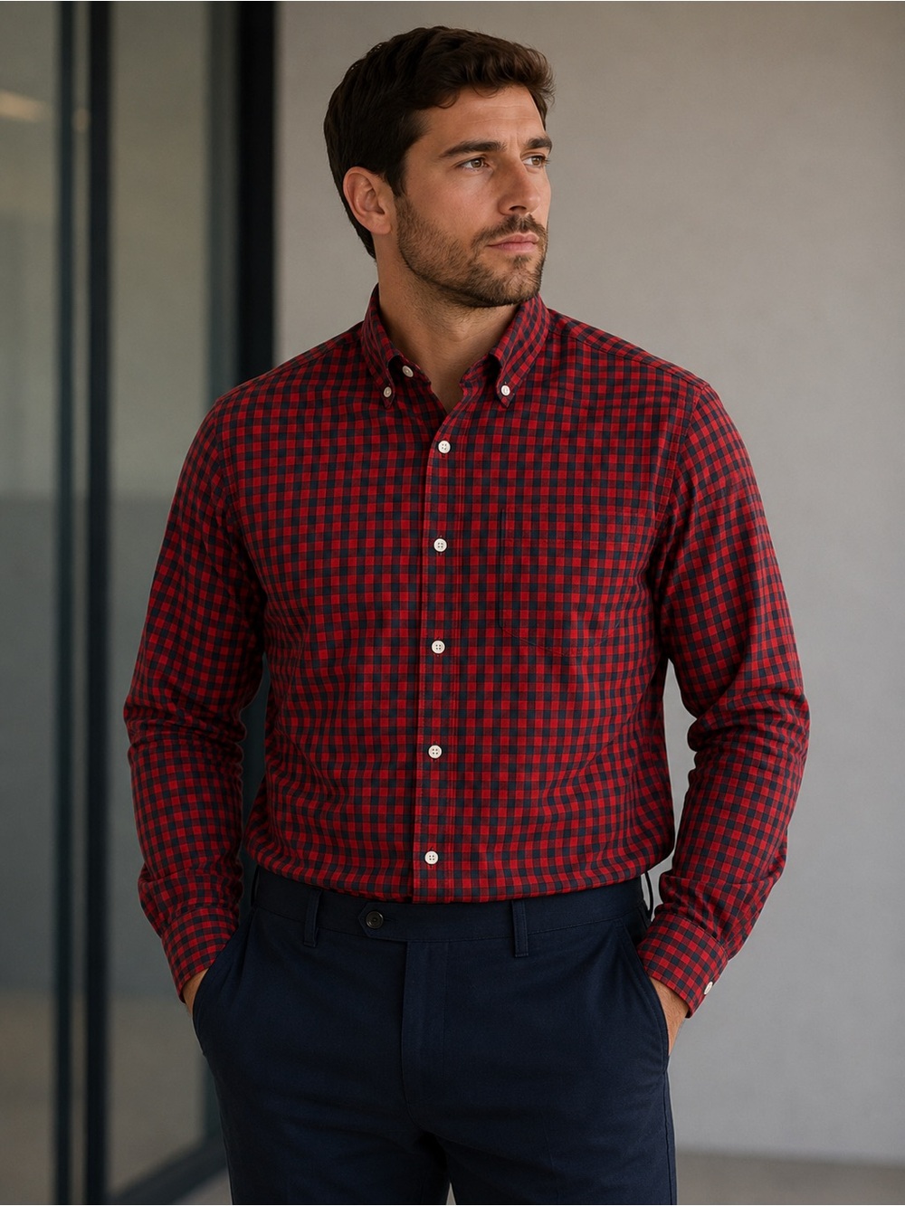 J. Crew Red and Black Check Button-Down Shirt